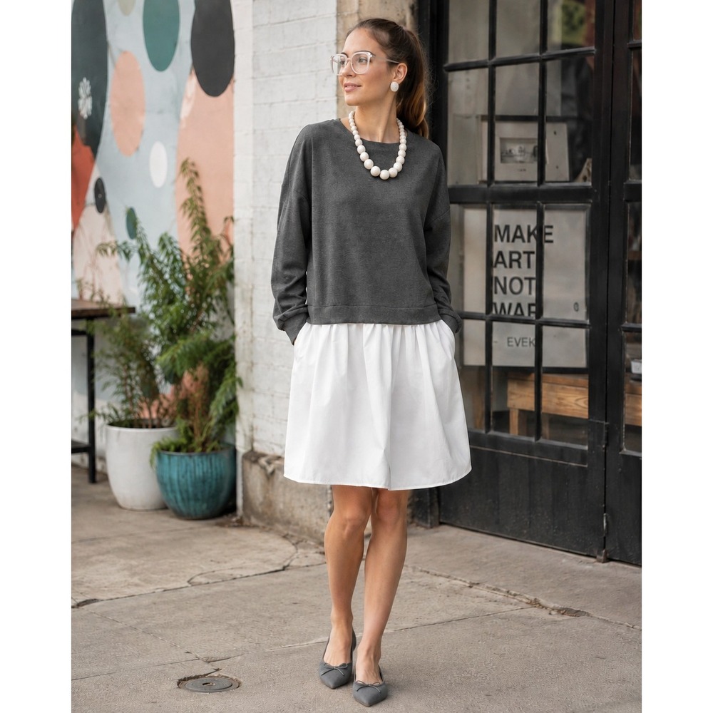 Noisy May Grey White Mixed Media Sweatshirt Mini Dress Medium NWT